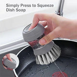 Dish Brush with Soap Dispenser Dishwashing Kitchen Scrub Brushes Dish Scrubber with Holder Drip Tray Kitchen Cleaning Brushes